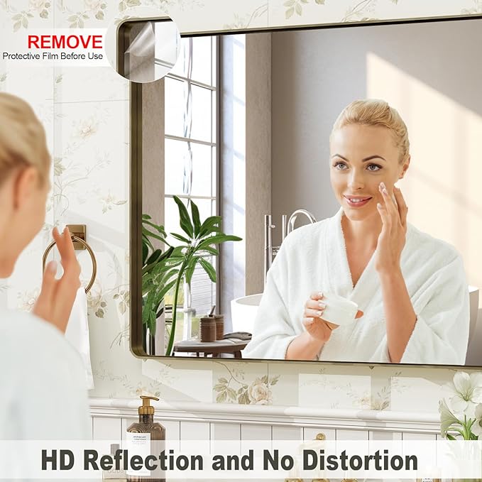 22x30 Inch Bronze Framed Bathroom Mirror, Brushed Bronze Metal Vanity Mirror, Bronze Rectangle Mirror, Rounded Corner, Tempered Glass, Anti-Rust, Shatterproof (Horizontal/Vertical)