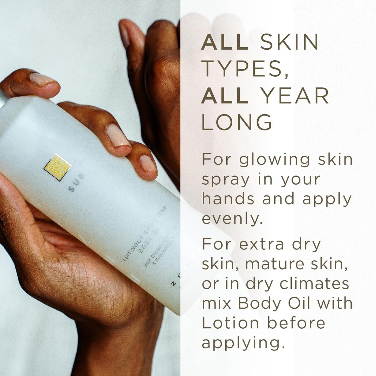 Zents Luminous Cashmere Body Oil (Sun Fragrance) | Moisturizing Body Oil with Vitamin E & Organic Coconut Oil | Softens & Smooths Skin | 8 fl oz