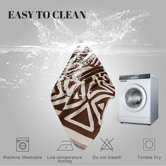 HANDONTIME Chocolate Boho Couch Cover Reversible Sofa Covers for 3 Cushion Washable Couch Sofa Cover for Dogs Dark Couches Covers Chenille Couch Protector Couch Covers for Sofa, 71" X71"