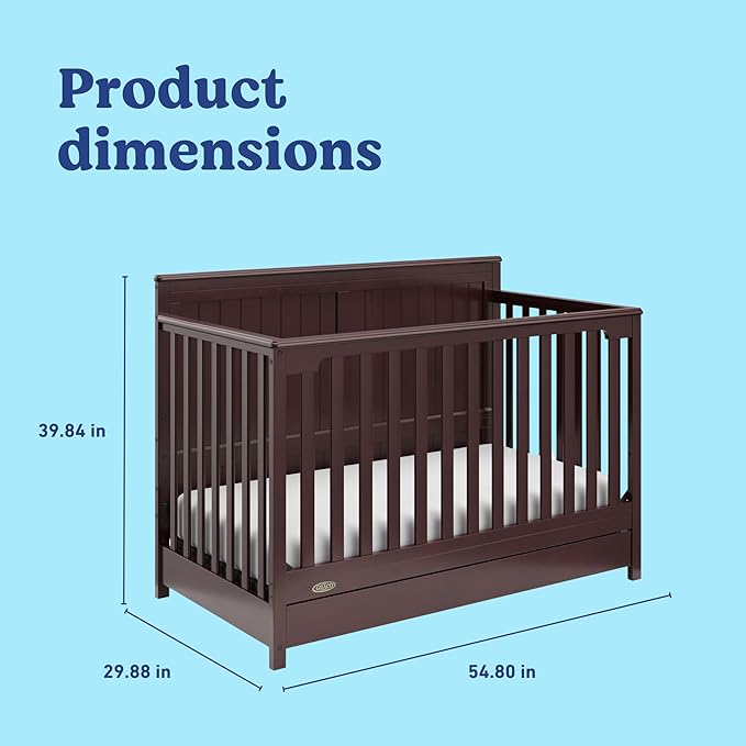 Graco Hadley 5-in-1 Convertible Crib with Drawer (Espresso) – GREENGUARD Gold Certified, Fits Standard Crib Mattress, Converts to Toddler Bed, Daybed and Full Bed, 4 Adjustable Mattress Heights