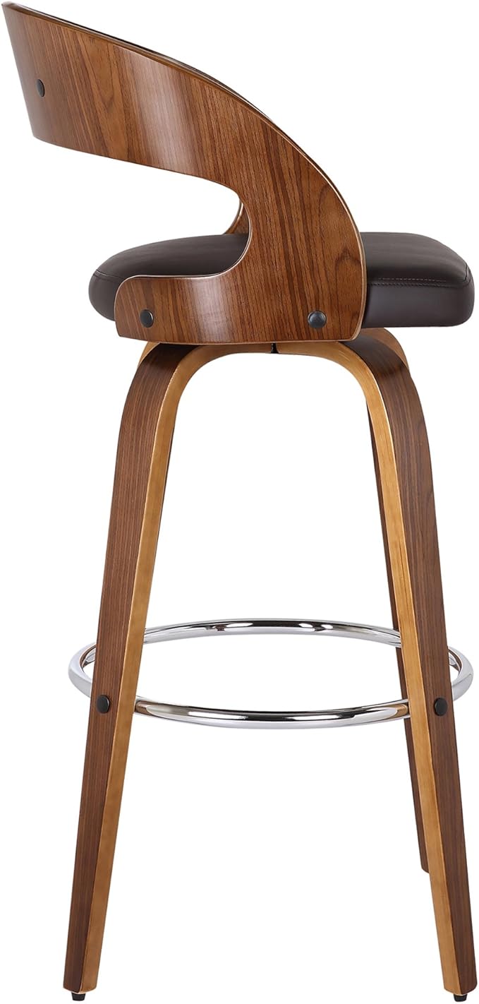 Armen Living Shelly 26" Counter Height Swivel Brown Faux Leather and Walnut Wood Bar Stool - Set of 3