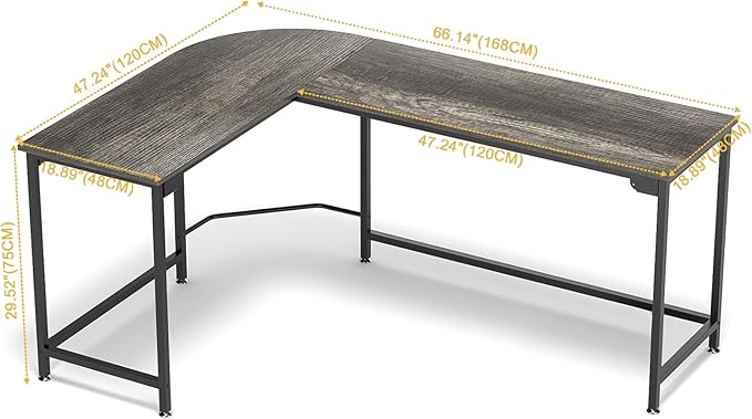 Teraves Modern L Shaped Gaming Desk 66'' Corner Computer Desk for Home Office Gaming Table Study Writing Workstation for Small Space, Easy to Assemble