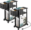 Side Table Set of 2,Side Table with Charging Station and Drawer, Narrow End Table with USB Ports and Outlets for Small Space, Living Room, Bedroom and Office, with 4 Wheels