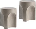 COSIEST Set of 2 Concrete Side Table Drum Shape, 2 Pieces Outdoor Side Table, Patio Accent Cement End Tables, Garden Decorative Stool, Plant Stand Drum Table, Grey
