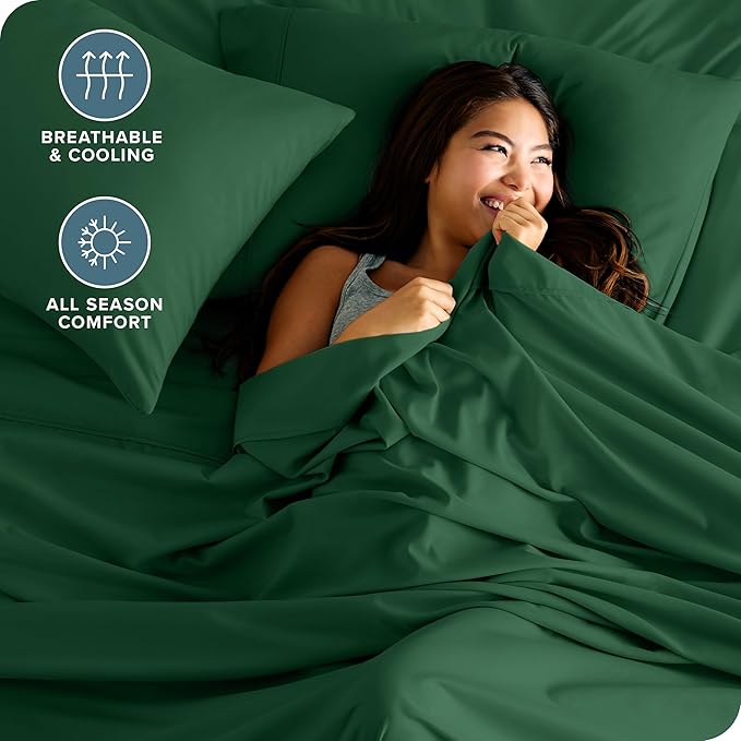 Bare Home Twin XL Sheet Set - College Dorm Size - Luxury 1800 Ultra-Soft Microfiber Twin Extra Long Bed Sheets - Deep Pockets - Easy Fit - Extra Soft - 3 Piece Set - Bed Sheets (Twin XL, Forest Green)