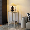 COSIEST Round Side Table, End Table Glass with Wood Frame, Champagne Gold Bedside Table with Modern Style for Living Room, Balcony, Bedroom