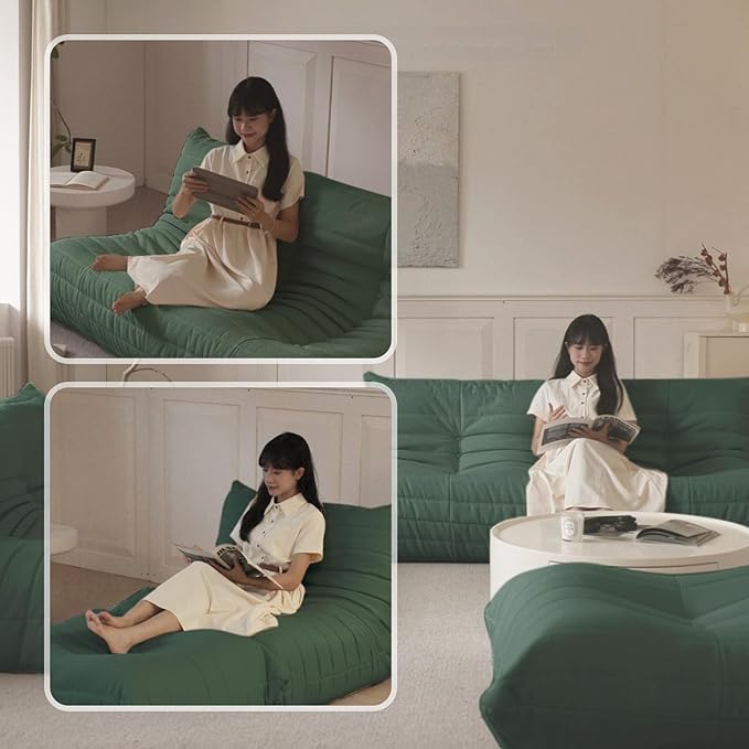 Luxury Ottomans, Modern Square Foot Rest for Sofa Couch Chair, Lazy Floor Seating, Fireside Bean Bag Chair, Tatami Sofa Lounger for Living Room, Bedroom, Office, Green