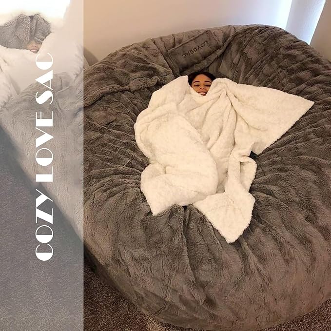 BCU 6FT Bean Bag Chair for Adults and Kids Without Filler Giant Stuffed Animal Storage Cover Soft Faux Fur Floor Chair Cover for Bedroom Living Room, Milk Orange