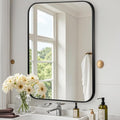 Matte Black Mirror, 22"x30" Rectangle Bathroom Mirror, Metal Frame Rectangle Corner Vanity Mirror, Wall Mounted Mirror for Modern, Living Room, Bedroom, Horizontal Or Vertical