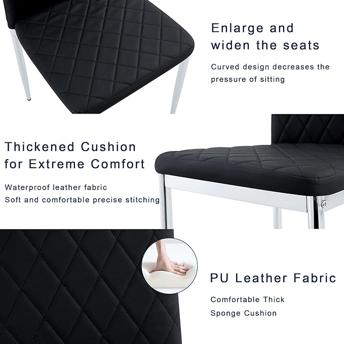 JT Modern Minimalist Dining Chair Fireproof Leather Sprayed Metal Pipe Diamond Grid Pattern Restaurant Home Conference Chair Set of 4 Or 6 (8, Grey)