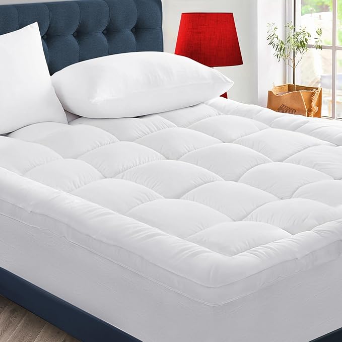 CYMULA RV King Mattress Topper - Extra Thick Cooling Mattress Pad Cover for Back Pain - Soft Mattress Protector Firm Bed Topper Pillow Top with 8-21 Inch Deep Pocket 3D Snow Down Alternative Fill