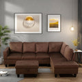 L Shaped Sectional Couches, Modern Modular Sectional Sofa Furniture for Living Room Bedroom, Comfy 4 Seat Couch with Ottoman Storage & Chaise, Brown