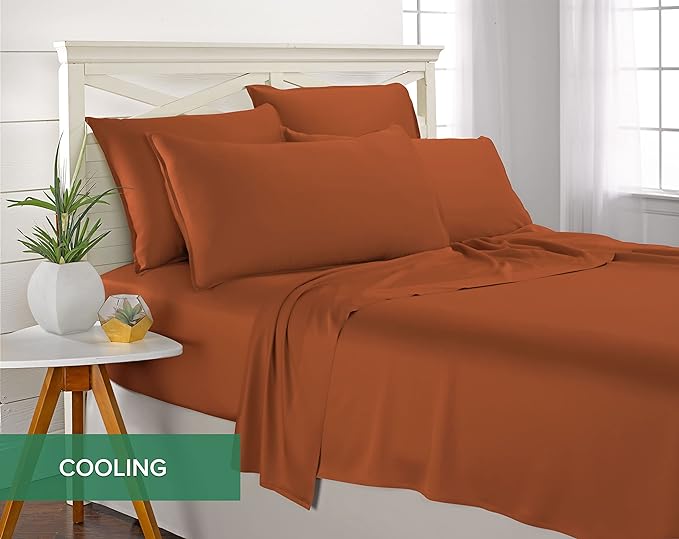 Full Sheets by Pure Bamboo, Genuine 100% Organic Viscose Derived from Bamboo Bed Sheet Set, Luxuriously Soft & Cooling, Double Stitching, Lifetime Quality Promise (Full, Terracotta)