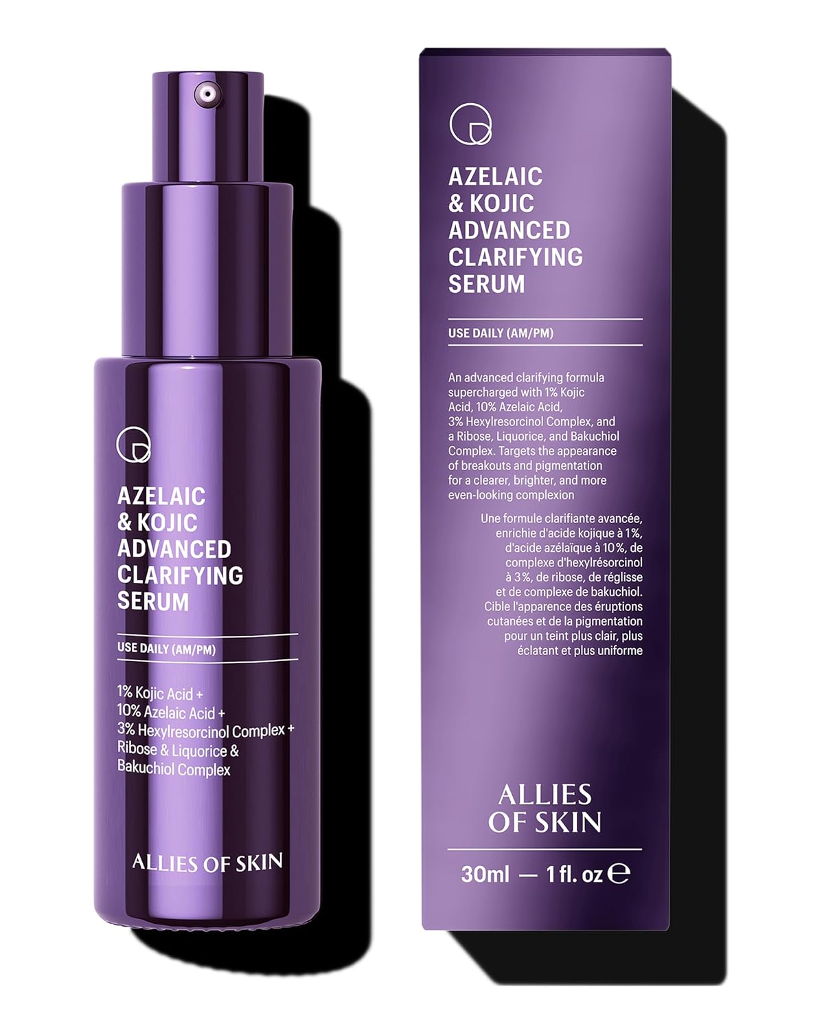 Allies of Skin Azelaic & Kojic Clarifying Face Serum | Clinically Proven for Acne & Blemish Prone Skin |10% Azelaic Acid Treats Pigmentation and Redness | Targets Pores & Uneven Skin Texture (1 Fl oz)