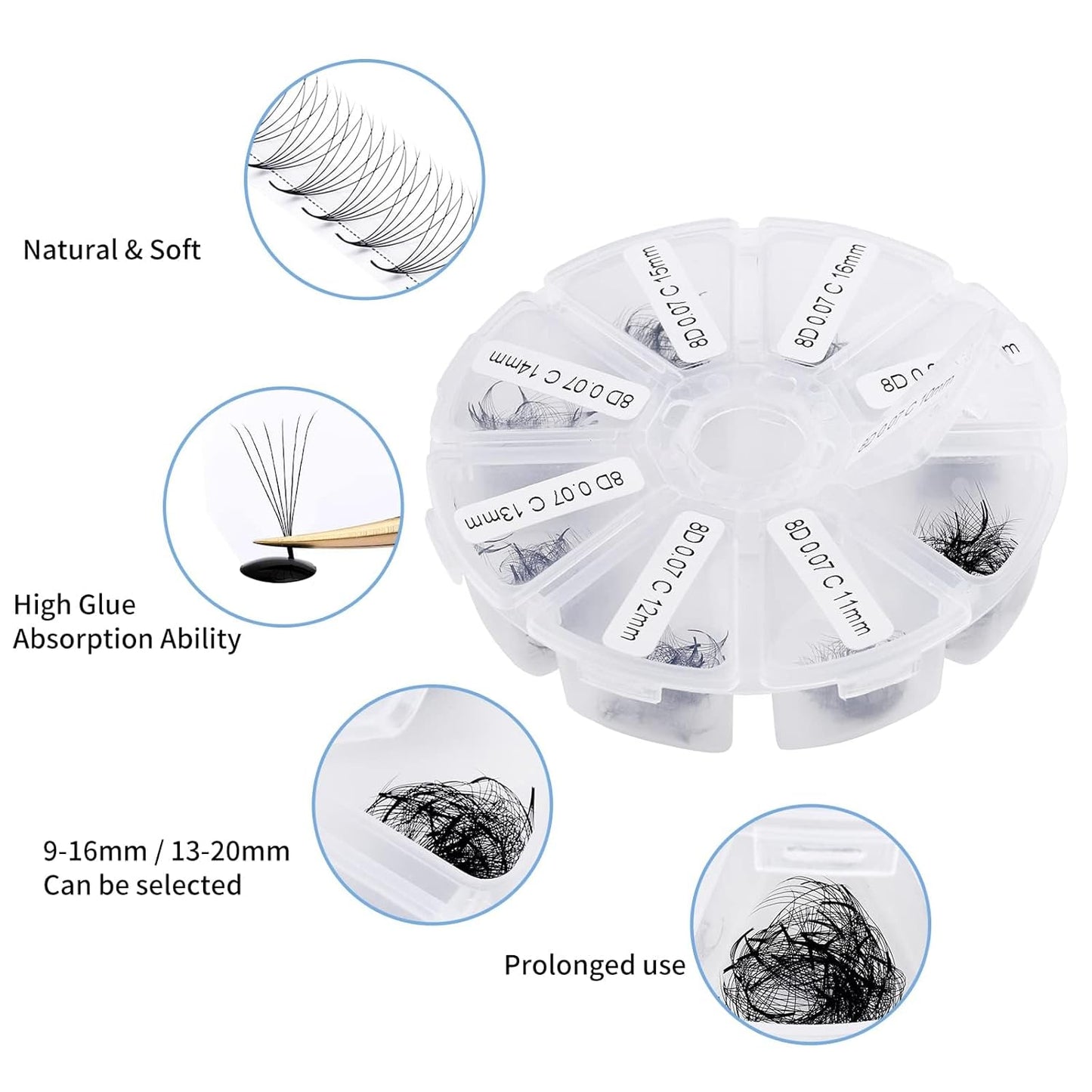 Pre-made Fans for Eyelash Extension 500+6D D Curl Handmade Loose Volume Lashes9-16mm
