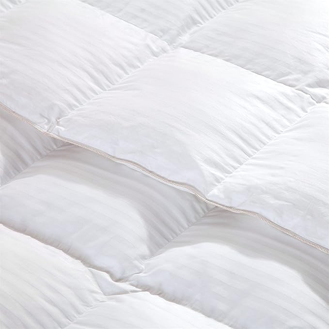 Luxurious All-Season Goose Down Feather Fiber Comforter Duvet Insert, Exquisite California King White Stripe Design, Premium Baffle Box, 100% Cotton Down Proof Fabric, 75 oz. Fill Weight