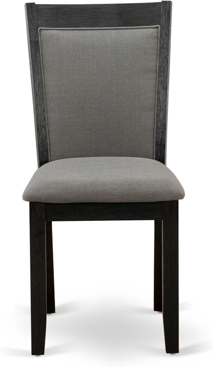 X07MZ-B06-50 - 9-Pc Dining Table Set a Rectangular Dining Table and a wooden Bench and 7 Dark Gotham Grey Linen Fabric Kitchen Chair, 39x120 Inch, Wire Brushed Black