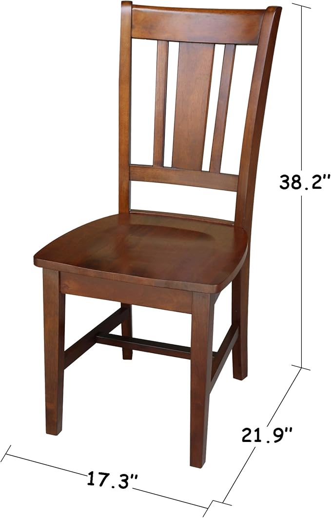 IC International Concepts, Set of Two San Remo SplatBack Dining Chairs, Espresso, 225lbs wt capacity, Solid Real Wood, Sturdy Parawood, Espresso