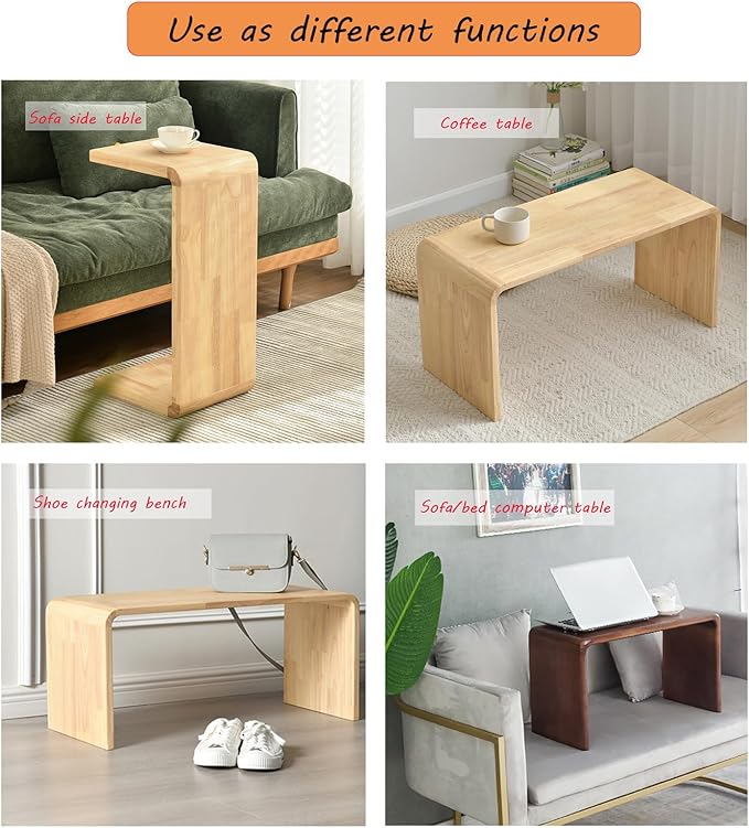 C Shaped End Table, Solid Wood C Side Table for Couch Sofa and Bed, Sofa Tables That Slide Under for Space Saving, Small Snack C Tables for Living Room Bedroom (H 27.2″ - Brown, 2)