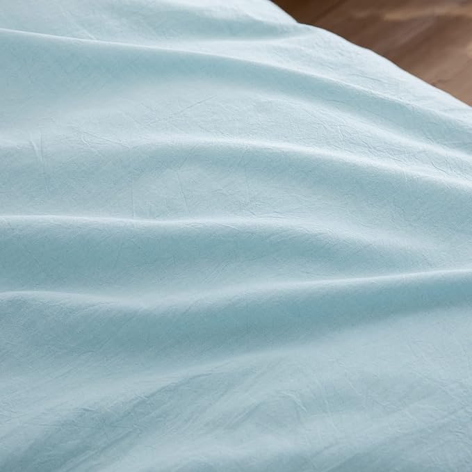 BESTOUCH Duvet Cover Set 100% Washed Cotton Linen Feel Super Soft Comfortable Chic Lightweight 3 PCs Home Bedding Set Solid Hushed Green Queen