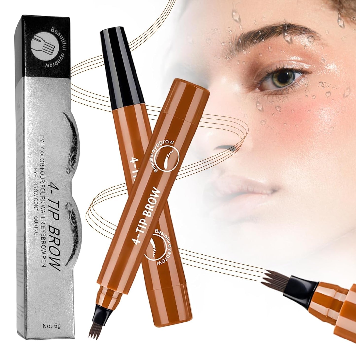 2025 New Magic Eyebrow Pencil, 3D Waterproof 4 Tipped Precise Brow Pen Microblading Eyebrow Pencil Contouring Pen Fine Stroke Microblading Creates Natural (Light Brown)