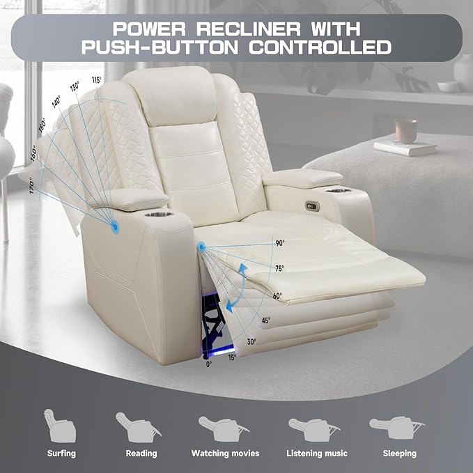 PU Leather Power Wall Hugger Chair Double Reclining Sectional Sofa 3-Seater Loveseat Couch with Reversible Coffee Table, Wireless Chargers, USB Port, Cup Holders, Storage Armrest, Ambient LED Light