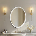 OVALCREST - Oval Wooden Beveled Wall Mirror for Home Decor, Bathroom, Vanity, Bedroom, Living Room, Hallway - London Style (Linen White) 21.1 x 31.1