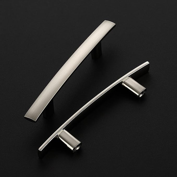 30 Pack Cabinet Handles 3" Hole Center - Curved Cabinet Pulls Brushed Nickel Drawer Pulls for Kitchen Cupboard Solid Hardware for Dresser Drawer Arch Hardware