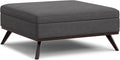 SIMPLIHOME Owen 40 inch Wide Mid Century Modern Square XL Coffee Table Storage Ottoman in Slate Grey Polyester Fabric, Assembled, for The Living Room, Entryway and Family Room