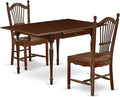 East West Furniture MZDO3-MAH-W 3 Piece Dining Room Furniture Set Contains a Rectangle Kitchen Table with Dropleaf and 2 Dining Chairs, 36x54 Inch, Mahogany