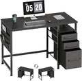 Ｍａｉｈａｉｌ Maihail Small Desk with Drawers, 40 inch Computer Desk with Shelves, Writing Desk with Storage, Small Office Desk with Metal Frame, Black