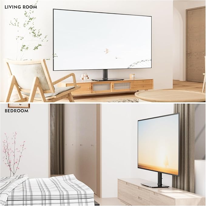 Universal TV Stand/Base Tabletop TV Stand with Wall Mount for 40 to 86 inch 5 Level Height Adjustable, Heavy Duty Tempered Glass Base, Holds up to 132lbs Screens, HT03B-003