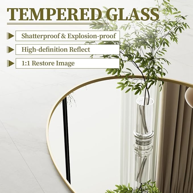 Koonmi Gold Oval Bathroom Mirror, 24"x31" Bathroom Vanity Mirror, Oval Mirror for Bedroom Living Room Entryway, Hangs Horizontal or Vertical