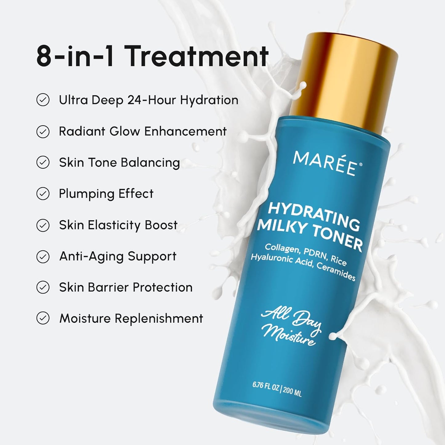 MAREE Hydrating Milky Toner for Face - Rice Toner with Niacinamide & Collagen - Skin Barrier Repair Hydrating Toners for Face - Milk Toners Essence - PDRN, Hyaluronic Acid, Ceramides - Tonico Facial