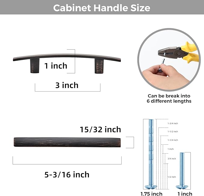 5 Pack Cabinet Handles 3" Hole Center - Curved Cabinet Pulls Oil Rubbed Bronze Drawer Pulls for Kitchen Cupboard Solid Hardware for Dresser Drawer Arch Hardware