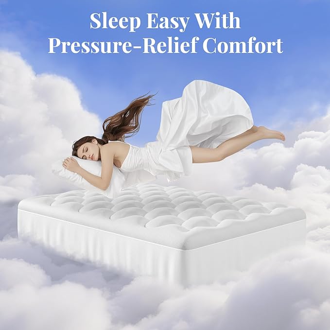 OhGeni Cooling 4 inch Dual Layer Queen Mattress Topper, 2 inch Cooling Gel Memory Foam, 2 inch Down Alternative Pillow Top Pad, Mattresses Cover for Bed, Medium Support, Fits 6”-19” Deep Pocket,Purple