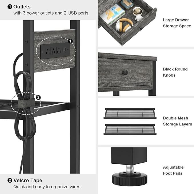Ecoprsio Entryway Table with Outlets and USB Ports, Small Console Table with 2 Drawers, Sofa Table with Storage Shelves for Living Room, Couch, Hallway, Foyer, Kitchen Counter, 32'', Grey Oak