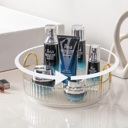 Rotating Makeup Organizer for Vanity, High-Capacity Skincare Clear Make Up Storage Perfume Organizers Cosmetic Dresser Organizer Countertop 360 Spinning (Clear, 1 Tier)