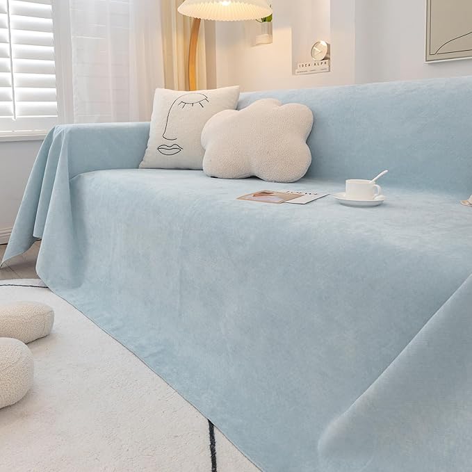 STACYPIK Waterproof Sky Blue Loveseat Couch Cover for Sectional, Couch Cover for Dogs, Anti-Slip Anti-Cat Scratch Furniture Protector for 2 Cushion Couch, Modern Couch Cushion Covers for Pets-71X71IN
