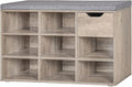 DINZI LVJ Shoe Bench,Entryway Storage Bench with Drawer and 8 Cubbies,Cubby Rack Adjustable Shelves,Shoe Organizer Cabinet for Living Room,Bedroom,Mudroom,Closet Garage,Greige