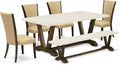 East West Furniture V727VE703-6 6 Piece Dining Room Table Set Contains a Rectangle Kitchen Table with V-Legs and 4 Brown Linen Fabric Parson Chairs with a Bench, 40x72 Inch, Multi-Color