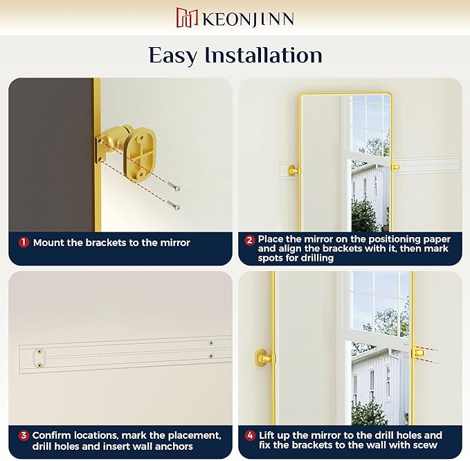 Keonjinn 24 x 36 Inch Pivot Mirror Bathroom, Gold Tilt Mirror Bathroom for Wall, Brushed Gold Beveled Pivot Rectangle Mirrors for Over Sink, Modern Metal Framed Vanity Mirrors, Horizontal/Vertical