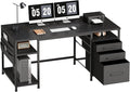 Ｍａｉｈａｉｌ Maihail Home Office Desk with Drawers Adjustable Shelves, 59 inch Writing Desk with File Cabinet, Large Computer Desk with Storage, Vintage, Black