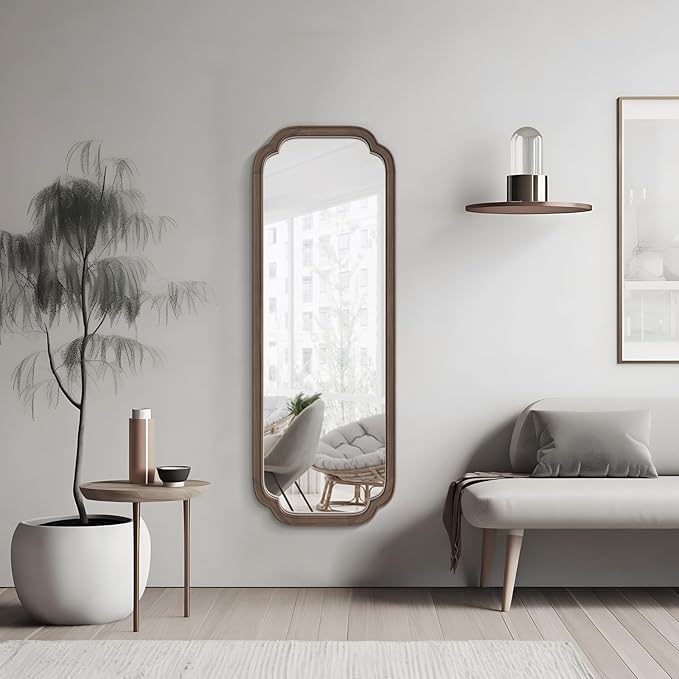 WallBeyond Full Length Mirror Wall Mounted 43"x16", Rustic Wooden Frame Floor Mirror, Large Full Body Mirror for Bedroom, Leaning or Hanging Against Wall (Walnut Solid Wood)