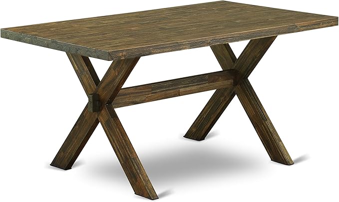 East West Furniture X777FL716-7 7 Piece Dining Room Table Set Consist of a Rectangle Dining Table with X-Legs and 6 Dark Khaki Linen Fabric Upholstered Chairs, 40x72 Inch, Multi-Color