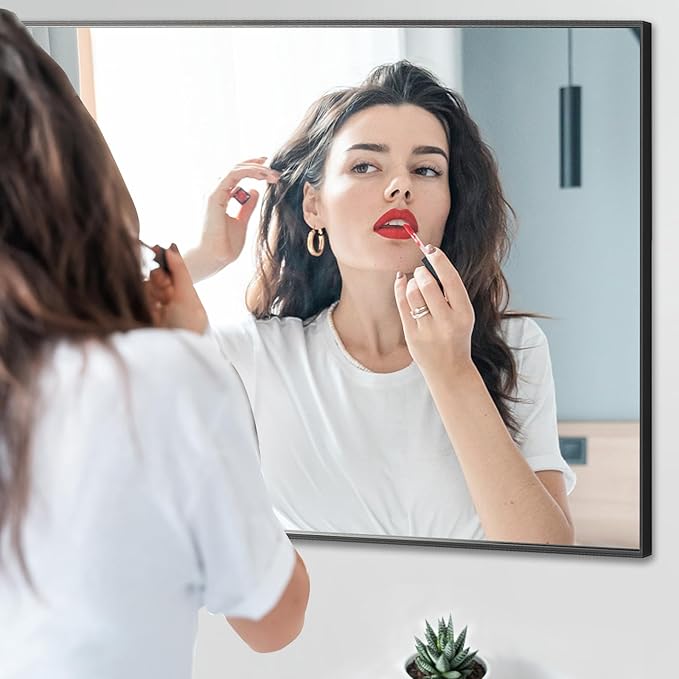20x30 Inch Black Bathroom Mirror, Copper-Free Mirror, Aluminum Alloy Frame Vanity Mirror, Rectangle Wall Mounted Mirror, Modern Mirror for Bedroom/Living Room/Porch Horizontal or Vertical