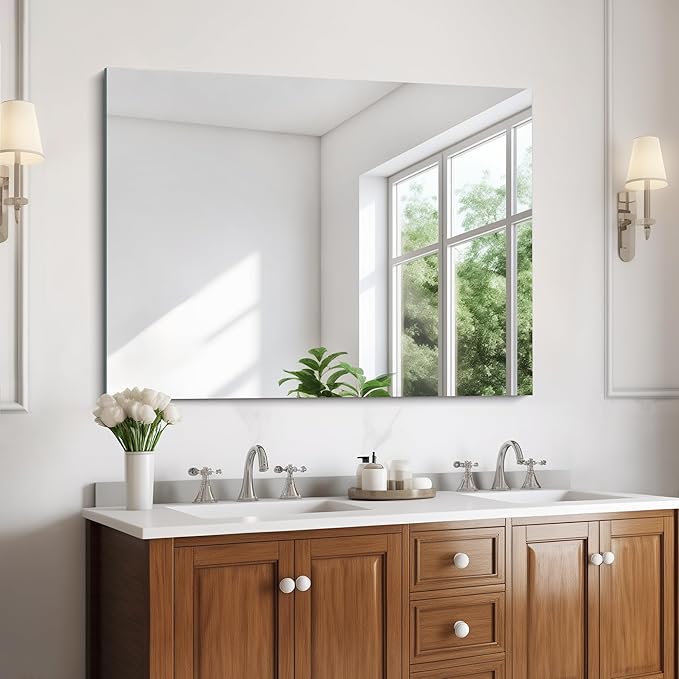 KOCUUY Frameless Mirror, 30"x40" Bathroom Mirror for Over Sink, Unframed Vanity Mirror, Large Rectangle Mirror for Wall, Upgraded Shatterproof, Wall Mirror for Bathroom, Bedroom, Living Room, Entryway