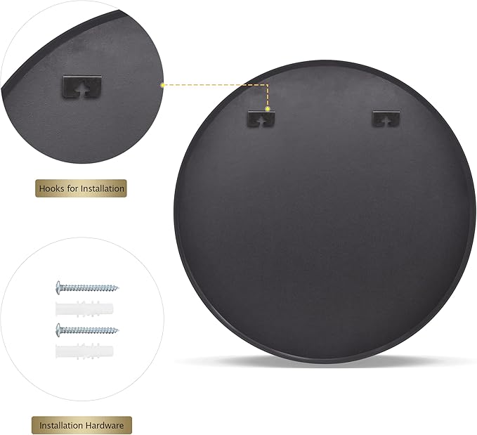 Round Mirror 23.6" Black Wall Mounted Circle Mirrors Vanity Mirror with Aluminum Alloy Frame Modern Decoration for Bathroom, Living Room, Vanity, Bedroom, Entryway