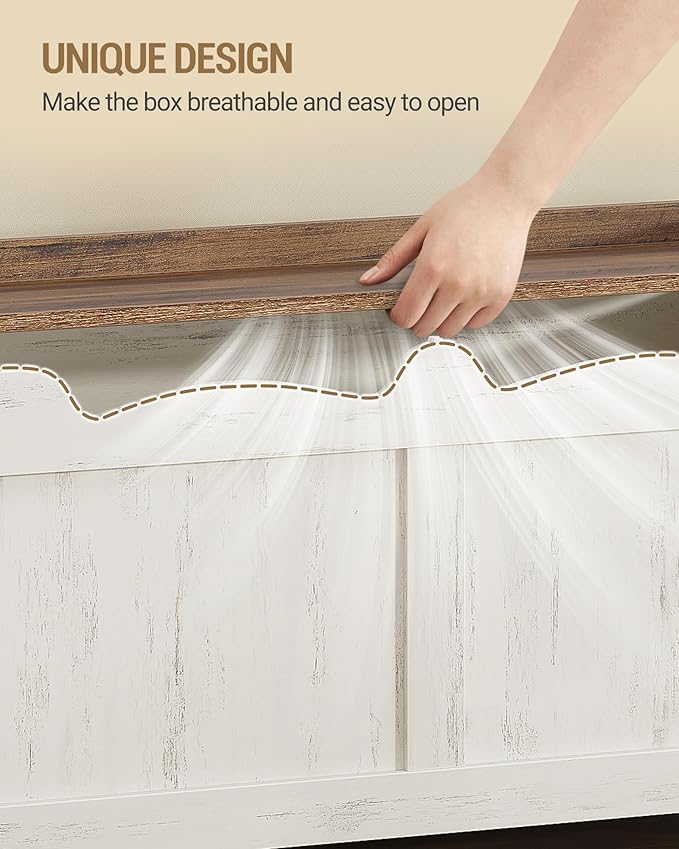 39.4" Storage Chest, Extra Large Storage Trunk with 2 Safety Hinges, Wooden Box Bench, Lift-Top Organizer Chest, Shoe Bench for Entryway, Bedroom, Living Room, White and Brown SB04514B