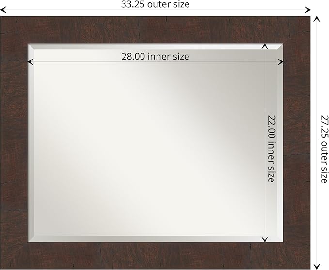 Amanti Art Brown Wall Mirror 27x33 Wildwood Brown Rectangle Bathroom Mirror for Wall Decor Living Room, Large Rustic Farmhouse Frame, Hangs Horizonally and Vertically, Bathroom Decor, Beveled Edge